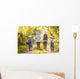 Boys go fishing with fishing rods on a rural street Wall Mural