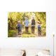 Boys go fishing with fishing rods on a rural street Wall Mural