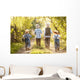 Boys go fishing with fishing rods on a rural street Wall Mural