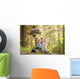 Boys on a forest road with backpacks Wall Mural