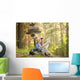 Boys on a forest road with backpacks Wall Mural