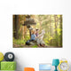 Boys on a forest road with backpacks Wall Mural