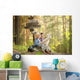 Boys on a forest road with backpacks Wall Mural