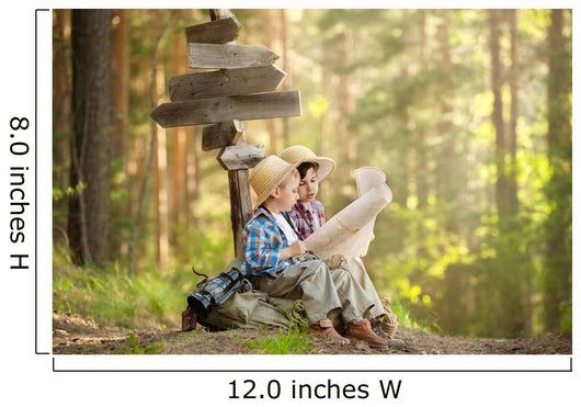 Boys on a forest road with backpacks Wall Mural