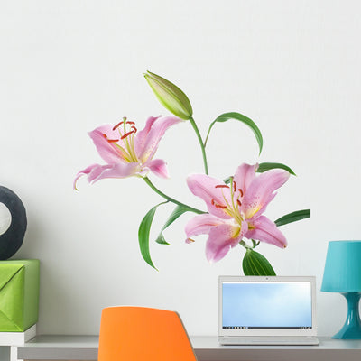 Pink Lilly Flowers Wall Decal shown on a wall