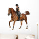 Brunette woman cantering on chestnut horse isolated on white Wall Decal