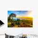 Beautiful garden of colorful flowers on hill with sunrise in the Wall Mural