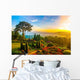 Beautiful garden of colorful flowers on hill with sunrise in the Wall Mural