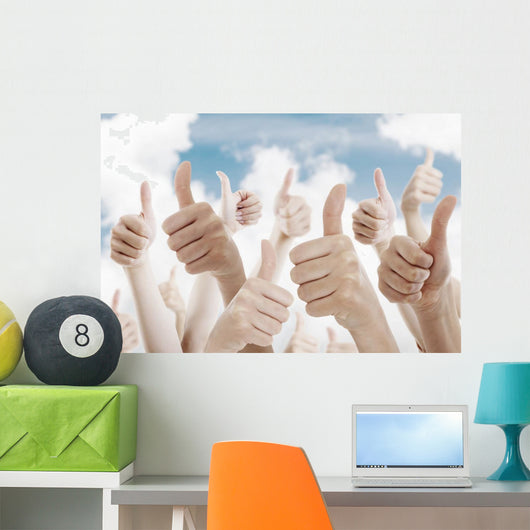 Many people holding their thumbs up Wall Mural