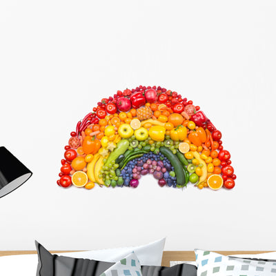 Fruit and Vegetable Rainbow Wall Decal shown on a wall