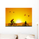 Mountain bike at sunset with child Wall Mural