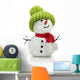 Snowman in green hat and red scarf Wall Decal