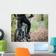 Cyclist standing in front of a path of the forest Wall Mural