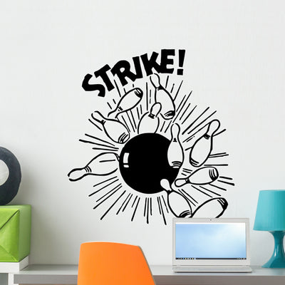 Strike Bowling Wall Decal shown on a wall