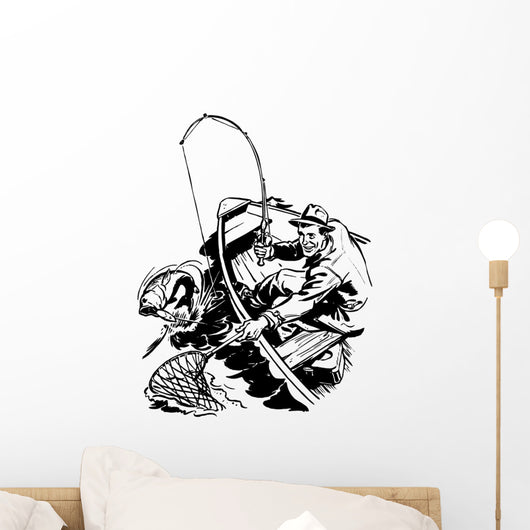Fisherman Catching Fish Wall Decal