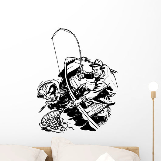 Fisherman Catching Fish Wall Decal