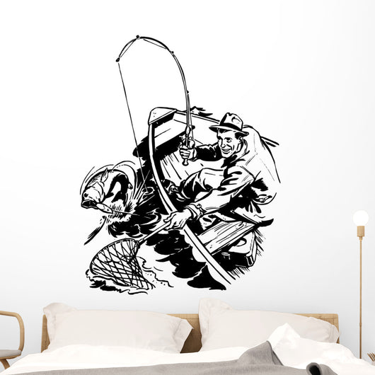 Fisherman Catching Fish Wall Decal