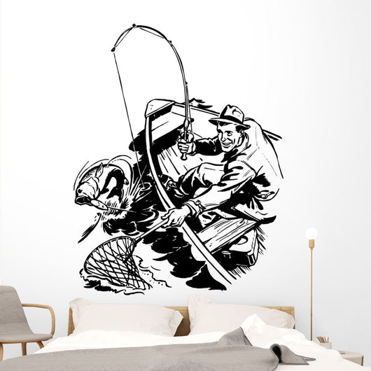 Fisherman Catching Fish Wall Decal