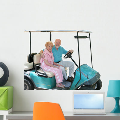 Golf Cart Seniors Wall Decal shown on a wall