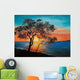 oil painting on canvas - tree near the lake at sunset Wall Mural