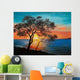 oil painting on canvas - tree near the lake at sunset Wall Mural