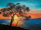 oil painting on canvas - tree near the lake at sunset Wall Mural