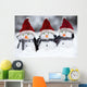 Snowmen with Christmas hats Wall Mural