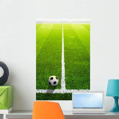 Soccer Grass Field with Wall Mural shown on a wall