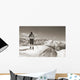 Sepia Vintage skier with wooden skis Wall Mural