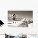 Sepia Vintage skier with wooden skis Wall Mural