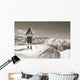 Sepia Vintage skier with wooden skis Wall Mural