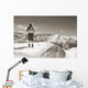 Sepia Vintage skier with wooden skis Wall Mural