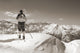 Sepia Vintage skier with wooden skis Wall Mural