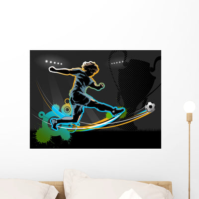 Soccer Player Wall Mural shown on a wall