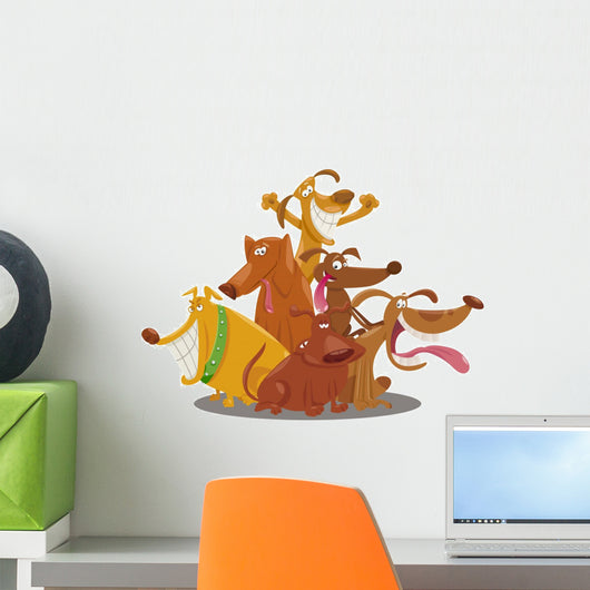 playful dogs group cartoon illustration Wall Decal