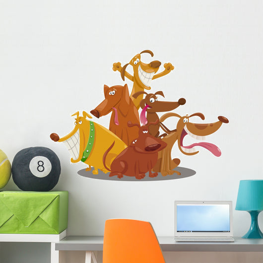 playful dogs group cartoon illustration Wall Decal