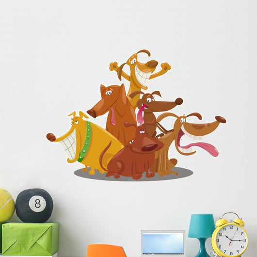 playful dogs group cartoon illustration Wall Decal