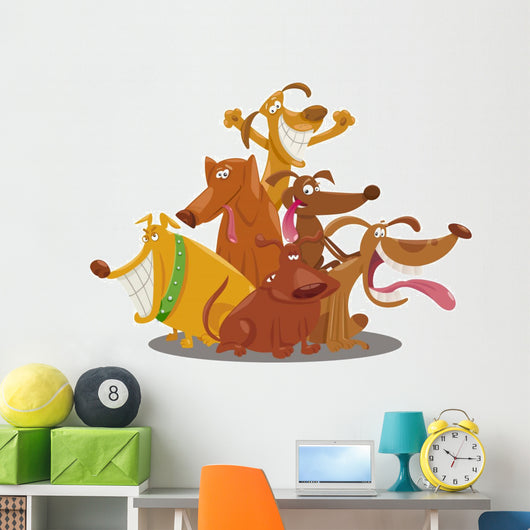 playful dogs group cartoon illustration Wall Decal