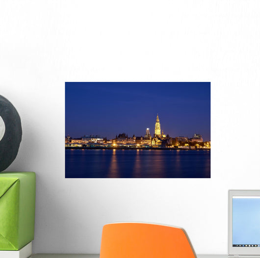 Night view over City of Antwerp Wall Mural