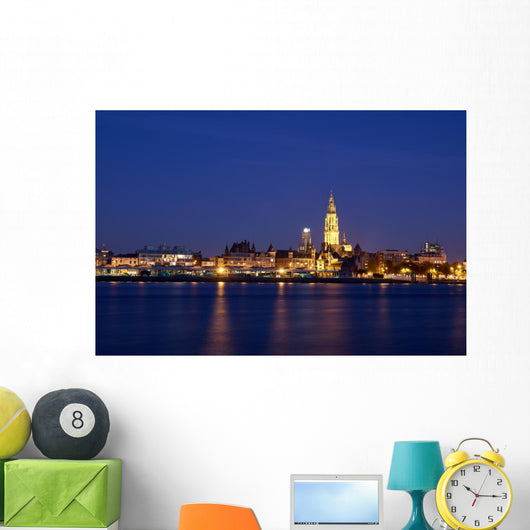 Night view over City of Antwerp Wall Mural