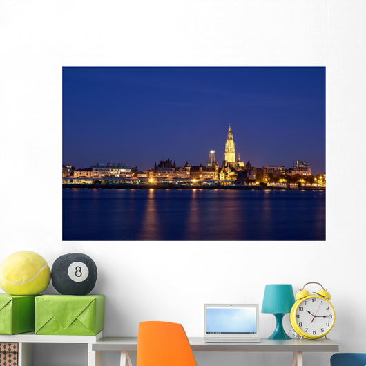 Night view over City of Antwerp Wall Mural