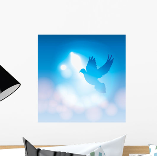 Illustrated Dove Silhouette and Soft Bokeh Lights Wall Mural