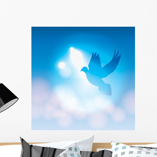 Illustrated Dove Silhouette and Soft Bokeh Lights Wall Mural