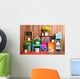 Beautiful colorful shelves with different home related objects Wall Mural