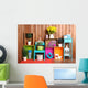 Beautiful colorful shelves with different home related objects Wall Mural