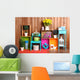 Beautiful colorful shelves with different home related objects Wall Mural