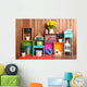 Beautiful colorful shelves with different home related objects Wall Mural