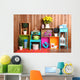 Beautiful colorful shelves with different home related objects Wall Mural