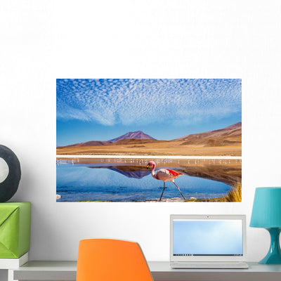 Lagoon Flamingo Bolivia Wall Mural shown on a wall