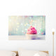 Delicious birthday cupcake on wooden table Wall Mural
